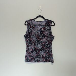 Tommy Hilfiger Navy Floral Tank with Red & White Accents L